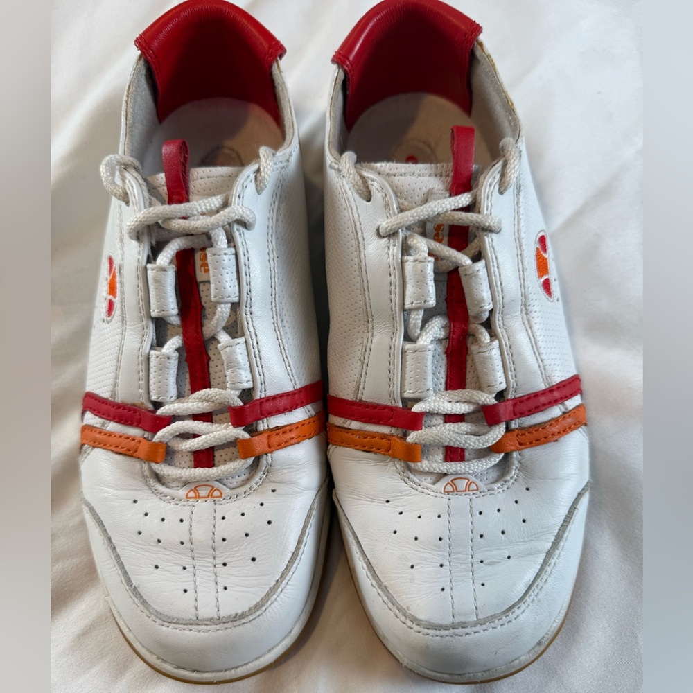 Vintage Vita White Ellesse Orange Red Leather Retro sneakers sz 6